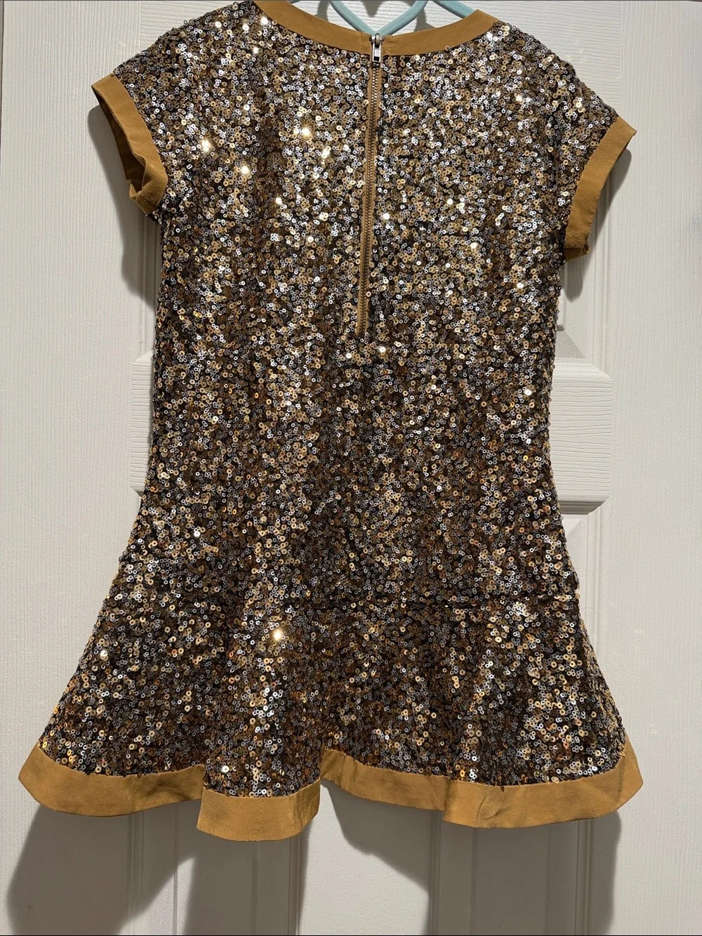 American Girl Dress Sparkle Sequin Gold Trim Kids Dress Size 10-12